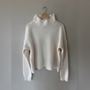 Anthropologie Funnel Neck Cream Knit Oversized Sweater Classic Neutral Size L